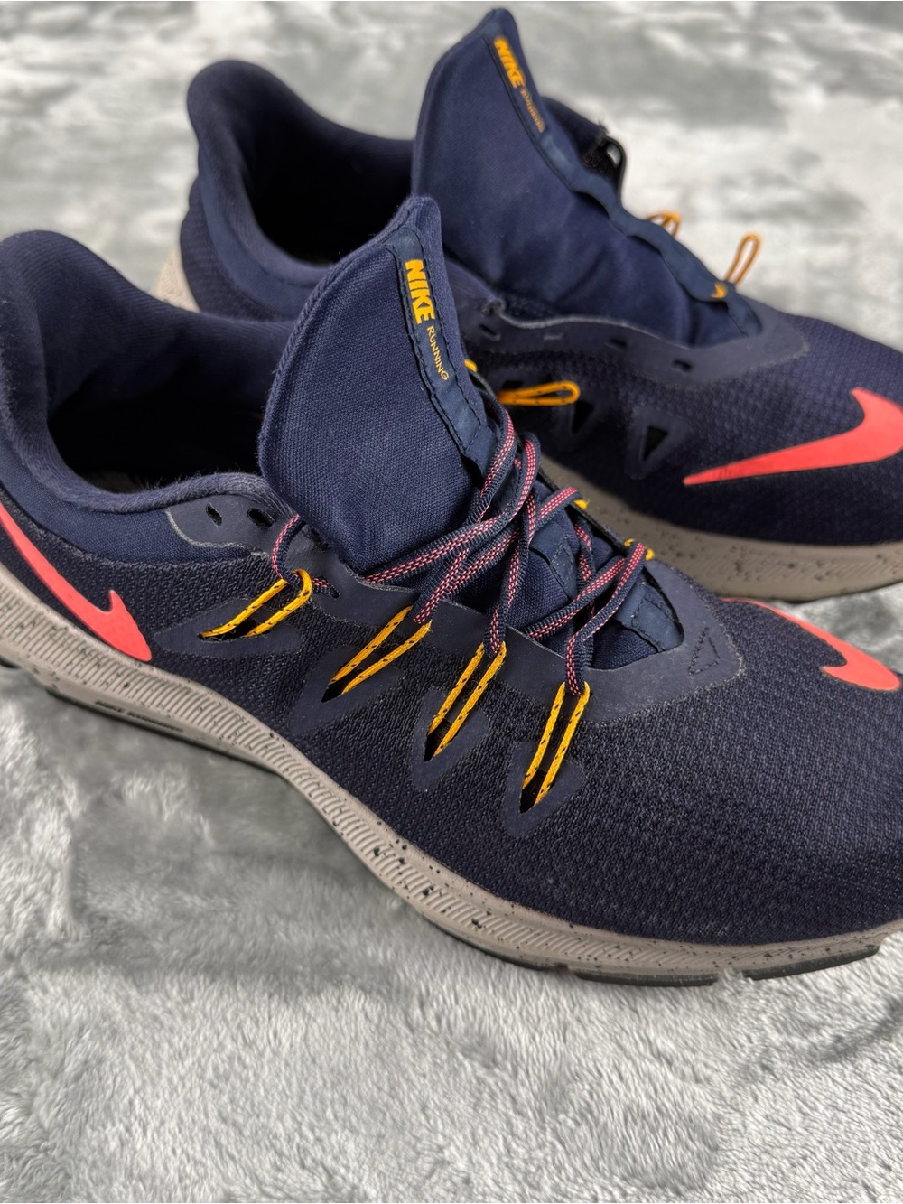Nike Navy Sneakers with Pink Swoosh and Yellow Lace Accents size 9